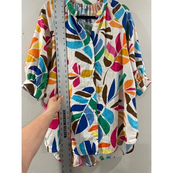 Tabitha Brown Women Summer Shirt oversized Dress Multicolor leaves with pocket - Picture 7 of 9